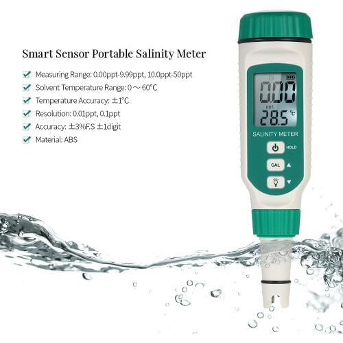 SMART SENSOR Salinity Meter ATC Salinometer Halometer Salt Gauge Salty Brine Meter for Salt Water Pool Food Salt Aquarium Tester