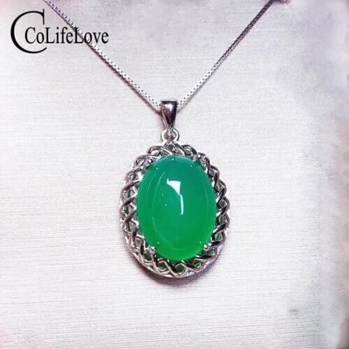 CoLife Jewelry Vintage Silver Chalcedony Pendant for Daily Wear 12*16mm Natural Chalcedony Pendant 925 Silver Chalcedony Jewelry