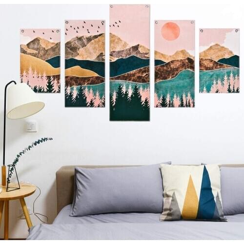 Wall Art Canvas Prints 5 Piece Sunset And Mountains Pictures And Posters Canvas Print Modern Home Bedroom Decoration Painted