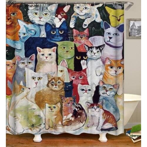 Cat shower curtains bathroom shower curtain Cute 3D fabric shower curtain with hooks funny waterproof shower curtain or Mat