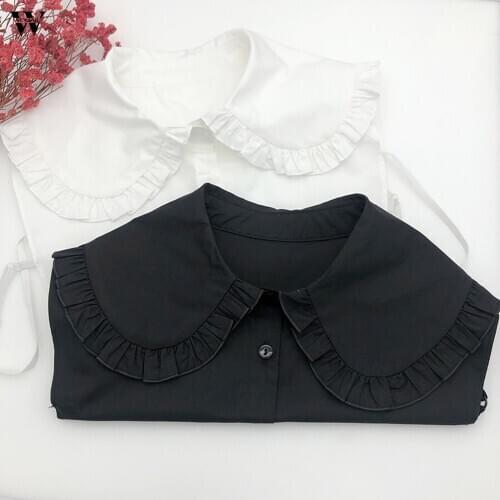 Women Sweet Lolita Doll Decorative False Fake Collar Large Lapel Ruffles Trim Button Down Detachable Half Shirt Dickey Shoulder