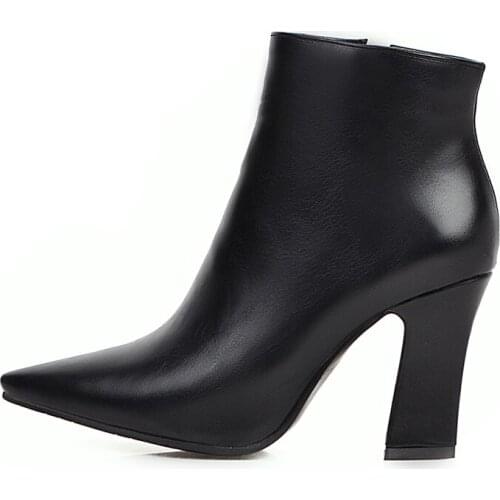 Winter For Woman New Fashion Pointed Toe Shoes Pure Color White Chunky Heels Clear Heels Boots Zipper Ankle Boots 32-48