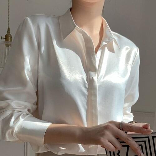 KIETLA shirts Womens spring and autumn new high-end Satin temperament white shirts