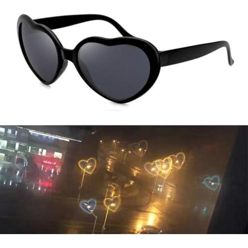 Love Heart Shaped Sunglasses Lights Change to Heart at Night Diffraction Women Sun Glasses Fashion Sunglasses Christmas Decor