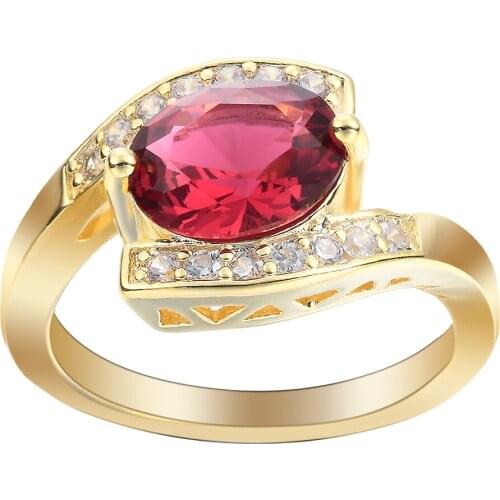 Gold-color created red cz for women pave zircon wedding ring fashion charm high quality gift finger ring romantic accessories