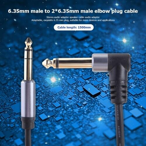1/4 inch Male Audio Cable 6.35mm Male Y Splitter 1.5m Stereo to Dual Right Angle Lightweight Amplifier Easily Carrying