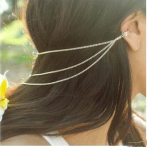 Ea271 Hair Clip Clip Cuff Tassel Chain Female Punk Rock Head Metal alloy Tassel Cuffs Ear Cuffs Wrapped Earrings Chuck 1pcs