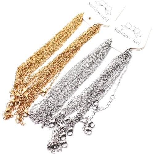 10pc/lot Adjustable Width 1.2/1.5/2mm Gold Stainless Steel Link Chains Necklaces Jewelry Cuban Chains Wholesale Chain DIY Crafts