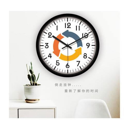12" Inch Backwards Wall Clock Reverse Clock Runs Counterclockwise Decorative Wall Clock Battery Operated with Large Numbers for