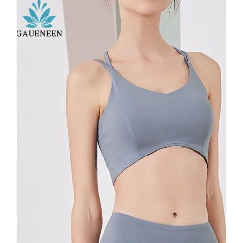 GAUENEEN Cross Back Yoga Bra Sports Bra Tops Workout Running Gym Vest Naked Feel Shockproof Padded Push Up Fitness Bralette