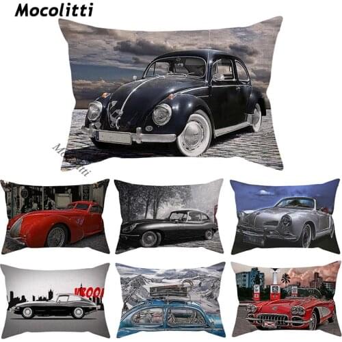 Nordic Classic Cars Style Pillow Case Fashion Vintage Saloon Printing Cool Man Bar Sofa Decorative Waist Cushion Cover 30x50cm