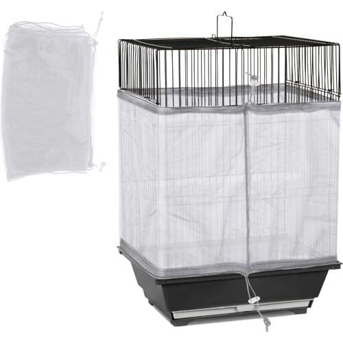 Birdcage Cover Bird Seed Guard Catcher Adjustable Drawstring Bird Cage Skirt Mesh Net Cover Dust-Proof Net Cloth Bird Cage