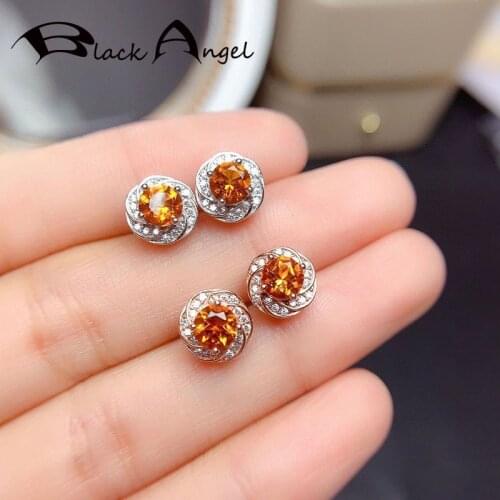BLACK ANGEL S925 Sterling Silver Moissanite Citrine Earring for Women Aro Mujer Oreja Silver 925 Jewelry Wedding Stud Earrings