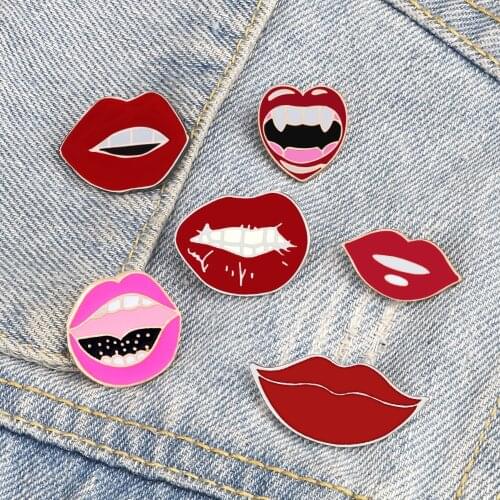 Variety Of Red Lips Enamel Brooches Fashion Romantic Sexy Mouth Lapel Pins Jackets Backpack Badge Vintage Jewelry Gift For Women