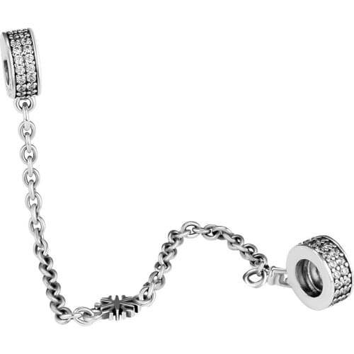 Fandola CKK 100% 925 Sterling Silver Snowflake Safe Chain Fits for Bracelet Charms for DIY Jewelry Making Gift