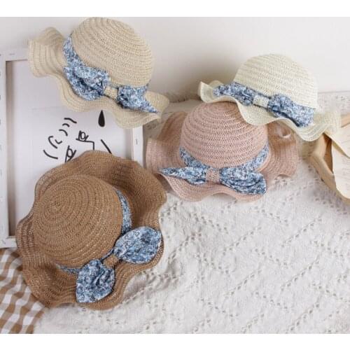 FOCUSNORM 6 Colors Baby Girls Boys Hats Summer Hat Sweet Style Floral/Heart Printing Bow Decoration Outdoor Straw Cap