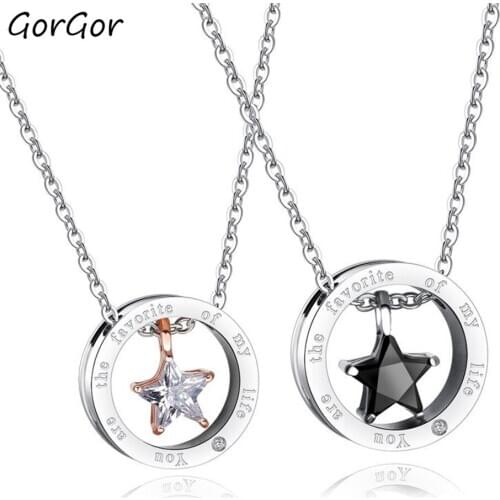 GorGor Necklace Lovers Stainless Steel Pattern Stars Circle Pendant Rose Gold Romantic Exquisite Anniversary Jewelry TX-1354
