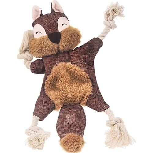 Stuffless Dog Toys for Puppy, Crinkle Squeaky Dog Chew Toys Squirrel Plush Dog Toy with Rope Knots for Small Dogs