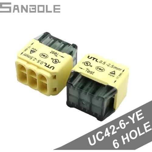 Terminal Block DIY 6-wire Connection 4-square Lighting Terminals UC42-06 Fast Connector Spring Splice Plug In And Out (10PCS)