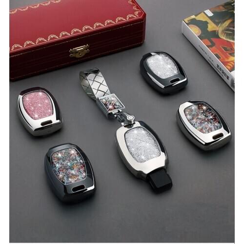 Key Case Cover Crystal Diamond keychain For Mercedes-Benz A AMG C180 CLK E260L CLA CLS R S320 SLK S400 GLK GLA 3 button key cove