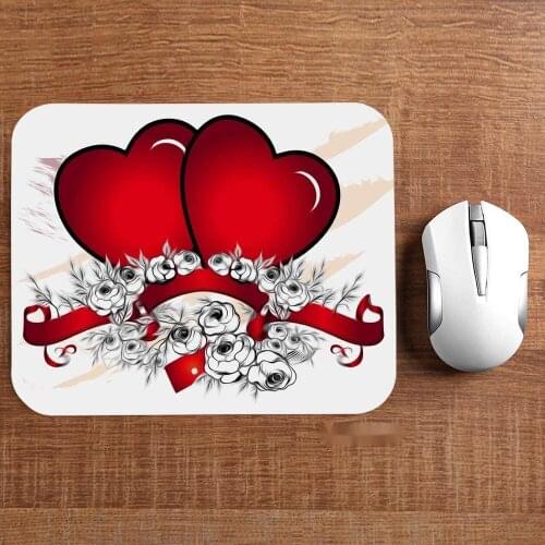 Valentine Love Mouse Pads Funny Love Two Red Heart with Happy Valentines Day Design Mouse Pad for Laptop Funny Non-Slip