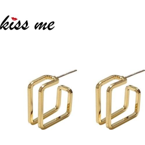 Kissme Minimalist Geometric Square Drop Earrings For Women Korea Style Gold Color Brass Layered Lines Earrings Fashion Jewelry