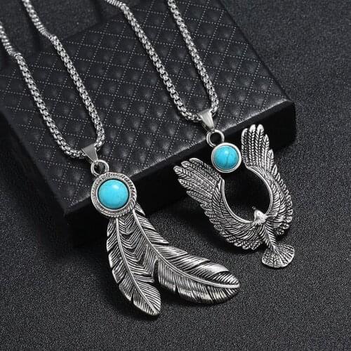 Fashion Vintage Unique Eagle Feather Statement Necklace Long Stainless Steel Chain Retro Alloy Pendant Hiphop Punk Women Jewelry