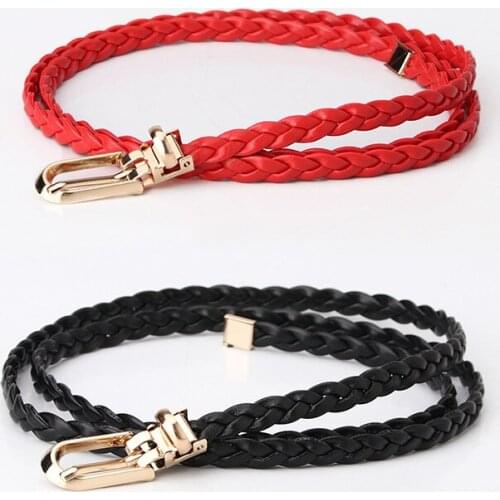 Fashion Thin PU Leather Strap Waistbands Woven Pin Buckle Belt Jeans Belt PU Belt Dress Fine Belt For Women