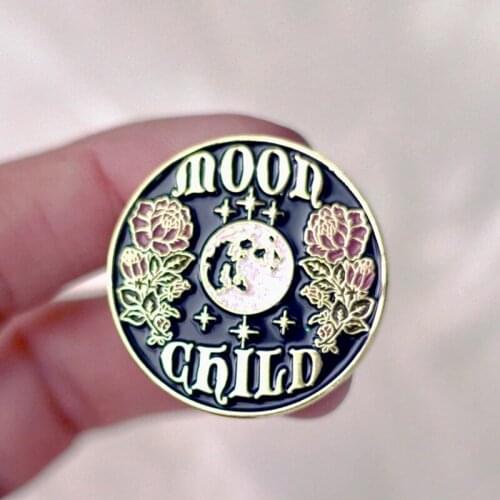 Moon Child Moonchild Copyright Moon Enamel Brooch Pin Backpack Hat Bag Collar Lapel Pins Badges Women Mens Fashion Jewelry Gift