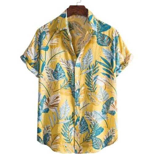 Mens Short Sleeve Beach Shirts Tropical Leaf Pattern Floral Hawaiian Shirt Men Summer Casual Holiday Party Vacation Clothing 3XL