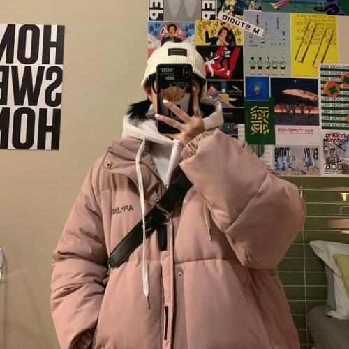 Mens Loose Casual Streetwear Korean Fashion Jacket Men Winter Graphic Printed Parkas Unisex Hooded Warm Coats