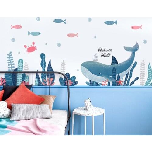 Cartoon whale Wall Sticker for Kids Room Decoration Decal Mural Bathroom Waterproof Sticker Self-adhesive Wallpaper