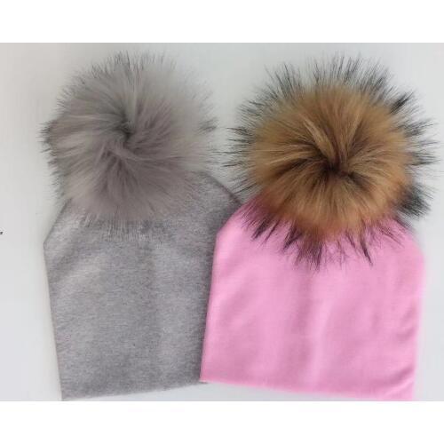 Autumn childrens infant toddler raccoon faux fur pompom hat cap for Kids baby boys girl cotton newborn props hat beanie