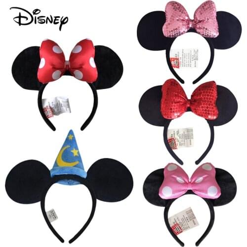 Disney Minnie Mouse Mickey Mouse Head Ears Girls Hair Bands Disney Princess Headdress Hoop Plush Toys Bag Keychain Christmas Toy