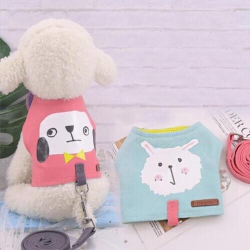 Adjustable Pet Dog Cat Cartoon Pattern Chest Strap With Breathable Pet Vest Trumpet Medium Dog Cat Chest Strap Traction Rope