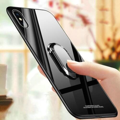 Luxury Protective Tempered Glass Magnetic Case For iphone 12 11 Pro XS MAX XR X 7 8 6 6S Plus SE Metal Ring Holder Silicon Cover