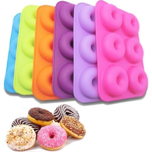6-Cavity Silicone Molds Donut Baking Pan Non-Stick Mold Dishwasher Decoration Tools Safe Tray Maker for Biscuit Bagels Muffins