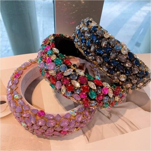 Rhinestone Padded Headband Baroque Crystal Embellished Hairbands Colorful Beaded Headbands Fashion Bejewelled HairHoop Accessory