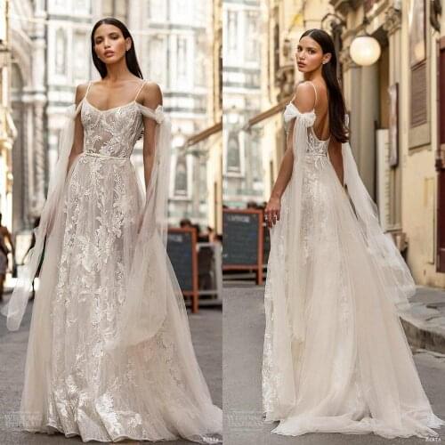 2020 Bohemia Wedding Dresses Berta A Line Lace Appliqued Spaghetti Straps Wedding Bridal Gowns Custom Made
