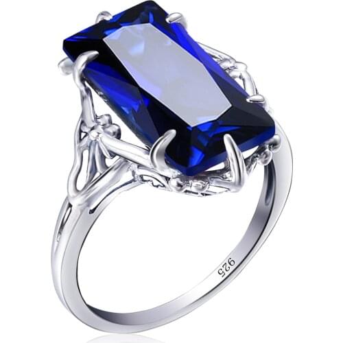Szjinao 925 Sterling Silver Ring Women Punk Rings Blue Sapphire Gemstones Rectangle Trendy Undefined Delicate Silver 925 Jewelry