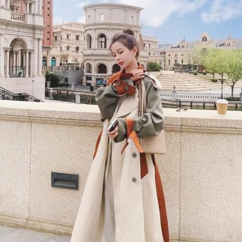 Brand New Vogue Women Trench Coat Long Patchwork Double-Breasted with Belt Lady Duster Coat Female Cloak Spring Autumn