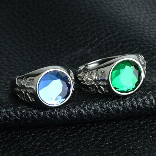 Vintage Jewelry Stainless Steel Green Blue Stone Carved Mens Ring Personality Fashion Custom Made Accepted