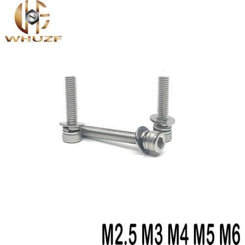 M2.5 M3 M4 M5 M6 screw washer DIN912 304 stainless steel hex socket screws cup head cylindrical head three combination screw