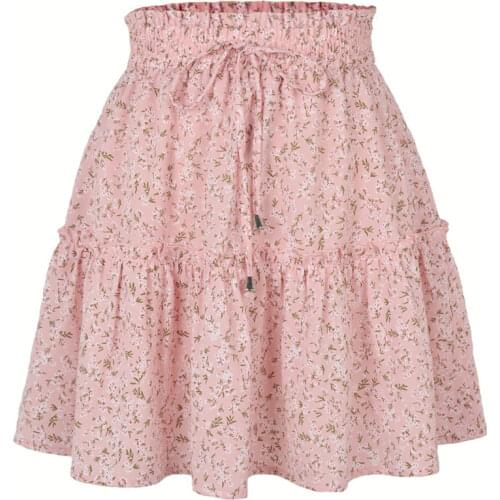 Quanss 2021 Fashion Womens High Waist Floral Print Short Skirt Summer Sexy Ruffles Sweet Streetwear Casual Mini Skirts Bottoms