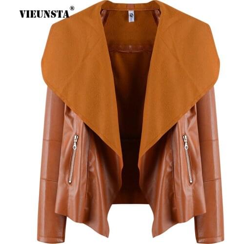 Lmitation Leather Womens Fashion Long Sleeve Jacket 2021 Autumn Winter Large Lapel Loose Short Leather Jacket Street Style 4XL