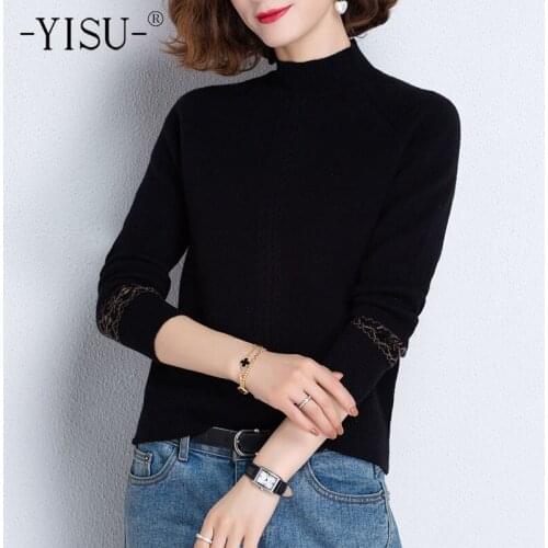 YISU Winter Women Sweater Solid color Half turtleneck Casual Fashion Jumper Thicken Knitted pullover Warm Winter top