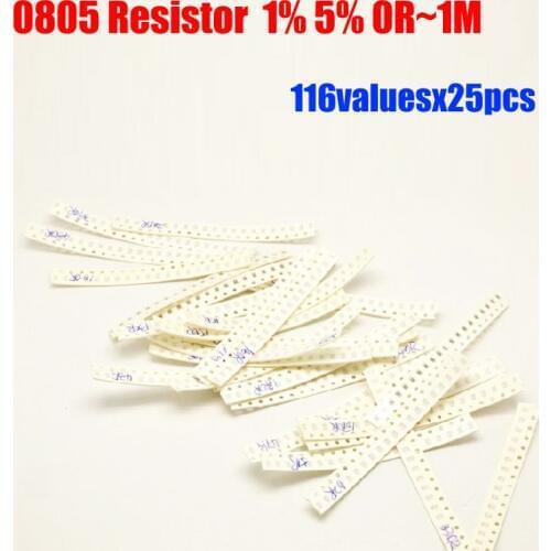0805 SMD Resistor 1% 5% Tolerance 116valuesx25pcs=2900pcs Resistor Kit 0R~1M Assorted Kit
