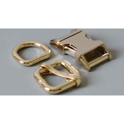 10 set Gold metal belt straps slider renegade release buckle D ring 15mm strap for pet dog collar harness sewing accessories