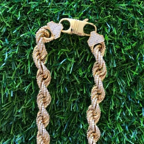 10mm Rope Chain Hip Hop Necklace Gold/Silver AAA CZ Stones Charm Chain For Men