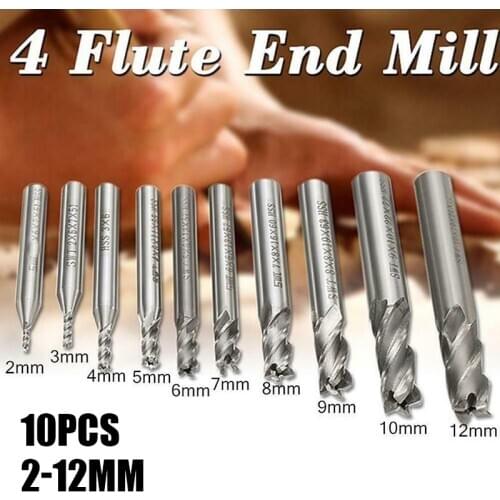 10pcs High Speed Steel Milling Cutter HSS 4 Flutes Straight Shank Square Nose End Milling Cutters In Stock